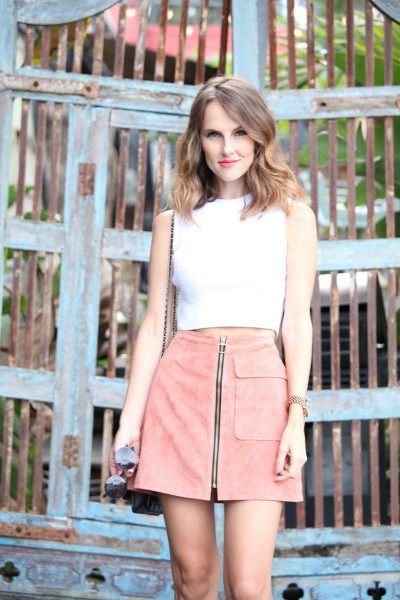 pink suede a-line skirt forever21